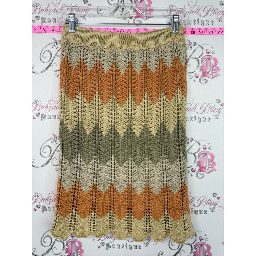 Forever 21 skirt knit Crochet Chevron Maxi Skirt in Beige, Olive & Burnt Orange